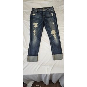 7 For All Mankind Josefina Skinny Boyfriend Distressed Cuffed Jeans Dark Wash 24